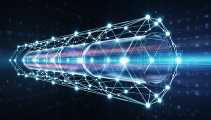 Data Stream Conduit: A stunning image of a futuristic data stream flowing through a network conduit, symbolizing the digital world and connectivity.