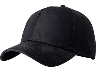 Black baseball cap isolated on transparent background. Ideal for minimalist fashion and streetwear designs.