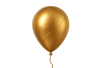 Golden party balloon with shiny effect and curved lines, floating design for celebrations and festive events