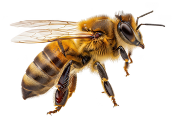 Close up of a honey bee insect isolated on transparent background