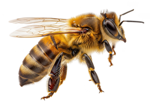 Close up of a honey bee insect isolated on transparent background