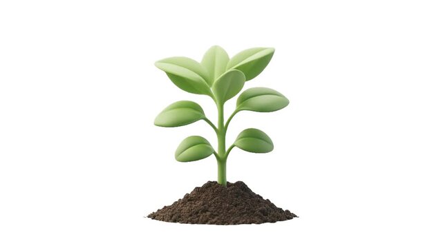 Small plant sapling emerging from soil with leaves opening slowly, cute stylized smooth animation with simple shading on a white studio background, soft botanical clean satisfying loop
