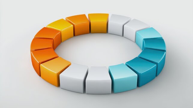 Concept of Corporate Stability Governance. A circular arrangement of colorful, glossy tiles in orange, white, and blue, forming an abstract design that suggests modernity and creativity.