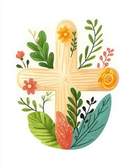 Floral Adorned Wooden Cross Symbol of Faith Hope and Easter Celebration