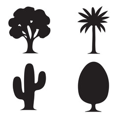 Tree and Cactus Silhouette Set Palm Tree, Desert Cactus, Botanical Icons, Nature Shapes Collection