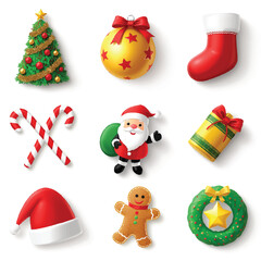 3D Christmas Icons Set Festive Holiday Elements Vector Graphics