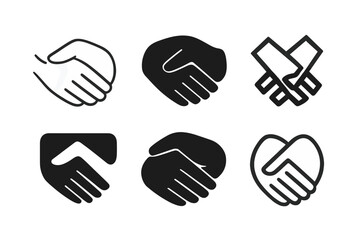 Obraz premium Hands Emblematic Logos. Close-up photographs of hands touching or entwining. Icon set. Set Logo of hands entwined: palm-to-palm contact. harmonious logo