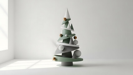 Minimalist abstract christmas tree decoration in bright room