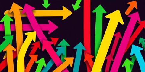 Abstract multicolored arrows pointing in various directions,  illustration,  set