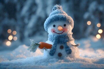Warm whimsical frosty snowman greeting winter holiday season in snowy landscape soft festive atmosphere snowman in the snow