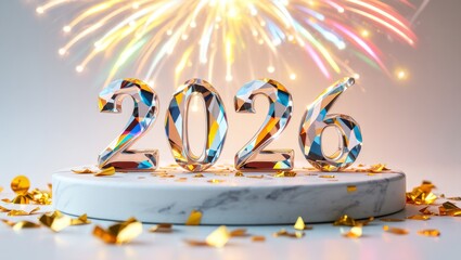 Celebrate 2026 with sparkling crystal numbers, confetti, and fireworks for an elegant New Year's celebration or a milestone anniversary event