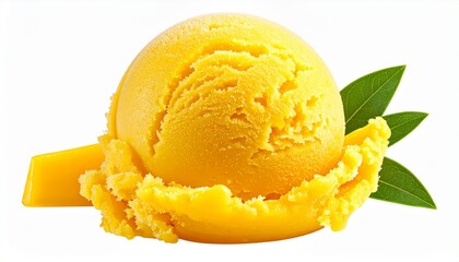 Mango sorbet scoop with garnish, tropical delight in vibrant chill&hellip;