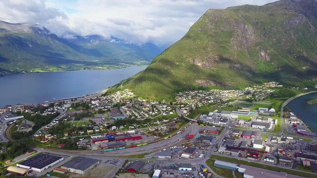 Andalsnes town aerial view in Norway