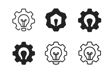 Innovative Logo Set. Startups. Icon set. Set Logo of startups: innovation gear. harmonious logo variations of the same emblematic concept, each with different