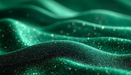 Luxurious and shiny emerald green wavy abstract background, with subtle glitter texture and light bokeh effect. Ideal for elegant designs, celebrations or cosmetic backdropsnd