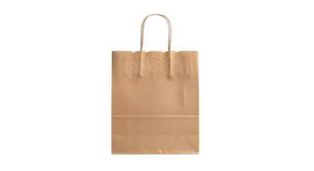 Empty brown paper shopping bag eco friendly retail packaging blank space isolated on transparent background
