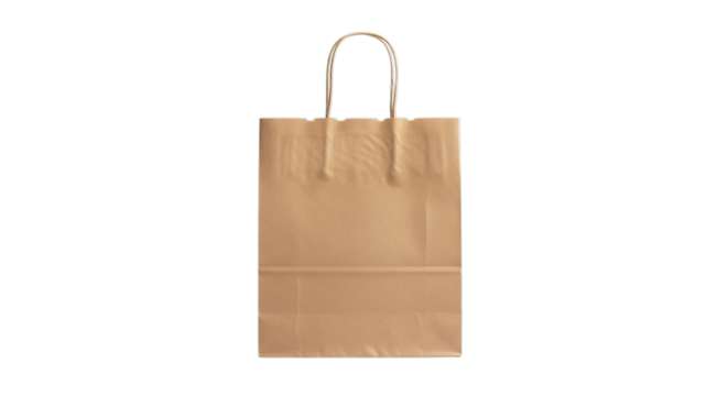 Empty brown paper shopping bag eco friendly retail packaging blank space isolated on transparent background - Powered by Adobe