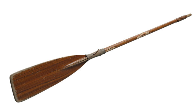 Rustic wooden oar representing journey and outdoor recreation isolated on transparent background for water sports