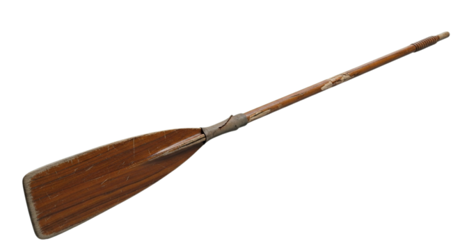 Rustic wooden oar representing journey and outdoor recreation isolated on transparent background for water sports