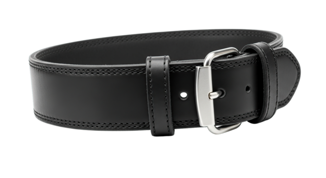 Sturdy black leather belt with silver buckle professional security accessory strong durable design isolated on transparent background