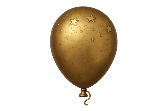 Golden celebration balloon with embossed stars and dots, bringing festive joy, success, and special event decoration on transparent background - Powered by Adobe