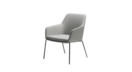 Light grey fabric armchair with elegant metal legs modern comfortable contemporary seating isolated on transparent background