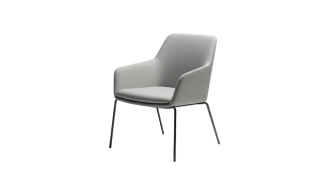 Light grey fabric armchair with elegant metal legs modern comfortable contemporary seating isolated on transparent background - Powered by Adobe
