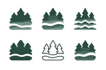 Morning Fog Icons. Morning Fog. Icon set. Set Logo of morning fog: blurred forest outline. harmonious logo variations of the same emblematic concept, each with