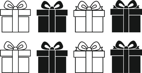 Collection of black and white gift boxes with ribbons