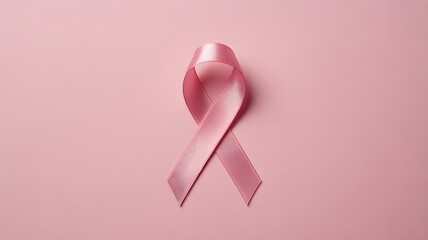 Pink ribbon on pastel pink background symbolizing breast cancer awareness, support, and hope for health care and prevention campaign