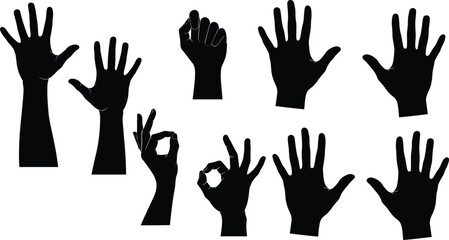 Fototapeta premium Collection of diverse hand gestures silhouette
