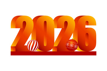 Vector illustration of Happy New Year 2026 text on transparent background