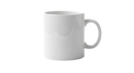 A plain white ceramic coffee mug with a handle, perfect for sublimation or custom printing, isolated on transparent background