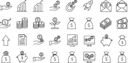 Collection of hand drawn financial and business icons