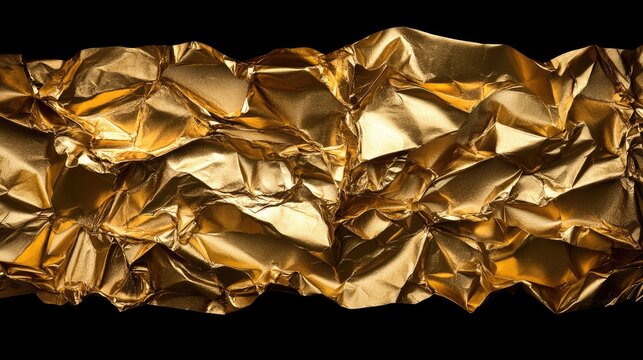 Crumpled gold foil creates a textured surface emphasizing reflections and shadows in an artistic display of color and form