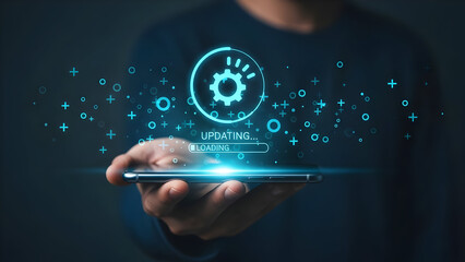 Mobile Update Progress with Digital Gear Icon