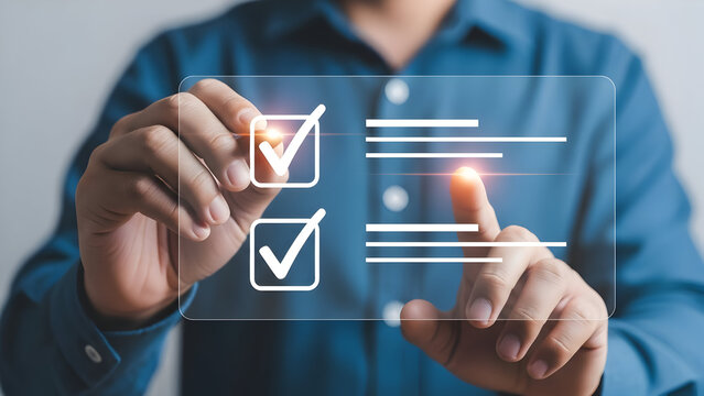 Person Interacting with Digital Checklist Interface - Powered by Adobe