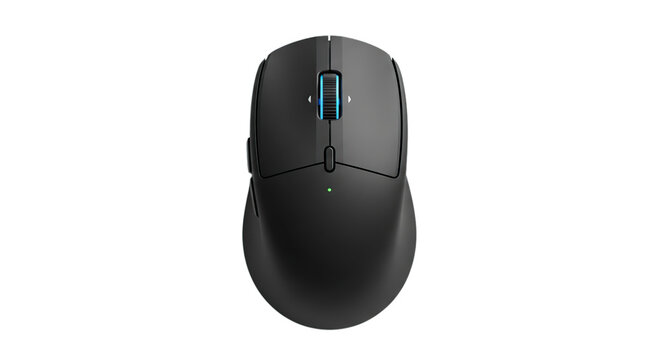 Modern wireless computer mouse ergonomic design for professional gaming and office work isolated on transparent background