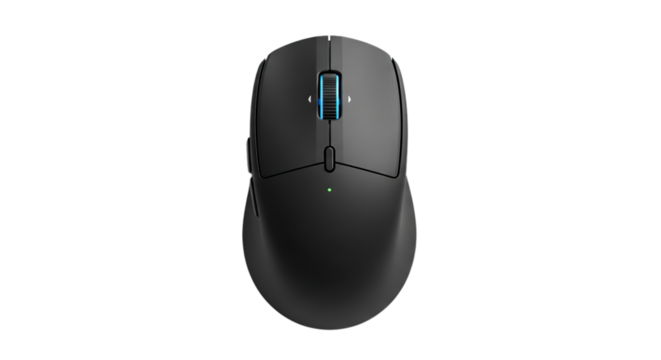 Modern wireless computer mouse ergonomic design for professional gaming and office work isolated on transparent background
