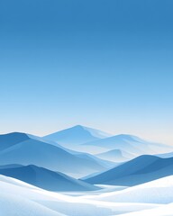 Fototapeta premium Flat vector white winter hills soft ambient sky central empty region