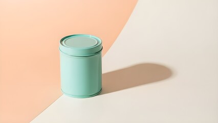 Luxury mint pastel tin can on soft studio floor, minimal aesthetic