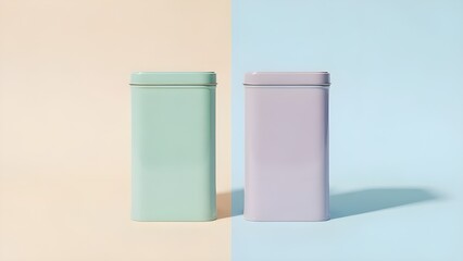 Symmetric dual mint tin cans in soft pastel studio
