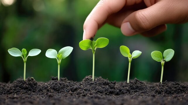 Nurturing seedlings during a sunny day in a garden for healthy plant growth and sustainable practices