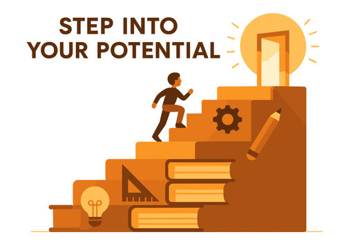 Motivational journey: young african male achieving success with education and innovation