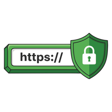 A secure HTTPS internet connection protocol with a shield and padlock vector