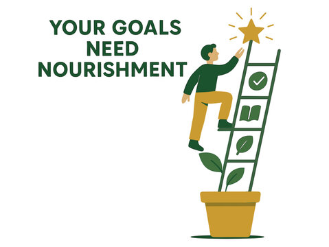 Asian male reaching star on ladder of success and personal growth