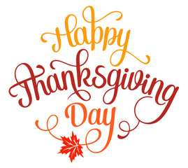 Happy Thanksgiving Day – Gradient Lettering with Autumn Leaf Accent