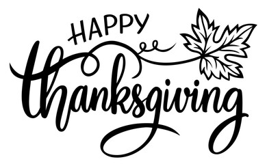 Happy Thanksgiving Maple Leaf Lettering — Fall Holiday Calligraphy Greeting