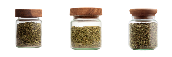 Herb mason jars with transparent background kitchen culinary photography minimalist style