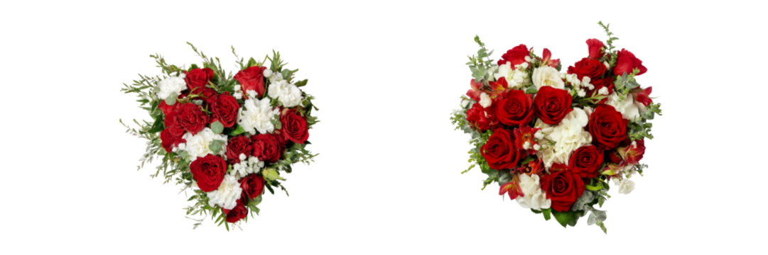Heart-shaped floral arrangements with red roses on a transparent background for weddings - Powered by Adobe